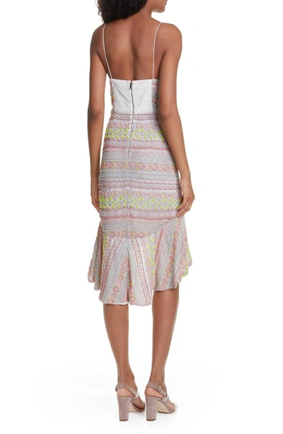 Shop Alice And Olivia Amina All Over Embroidery Sweetheart Neck Cotton Dress In Off White/ Multi