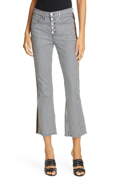 Shop Veronica Beard Carolyn Stripe Crop Baby Bootcut Pants In Stripe Denim