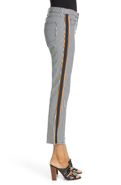 Shop Veronica Beard Carolyn Stripe Crop Baby Bootcut Pants In Stripe Denim