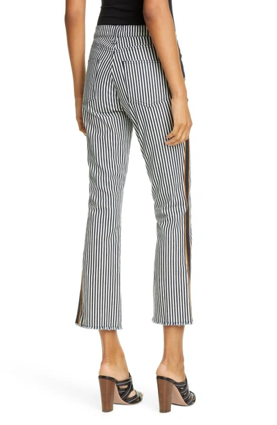 Shop Veronica Beard Carolyn Stripe Crop Baby Bootcut Pants In Stripe Denim