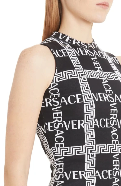 Shop Versace Logo Grid Sweater Tank In Black/ White