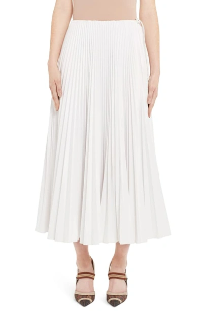 Shop Fendi Drawcord Waist Pleated Midi Skirt In White