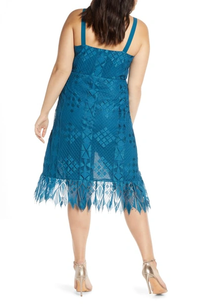 Shop Foxiedox Lace Ruffle Sleeveless Cocktail Dress In Teal