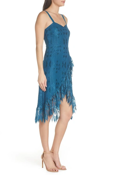 Shop Foxiedox Lace Ruffle Sleeveless Cocktail Dress In Teal