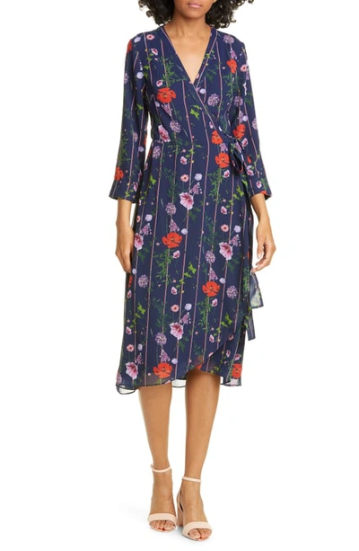 Shop Ted Baker Hedgerow Floral Stripe Long Sleeve Wrap Dress In Dk-blue