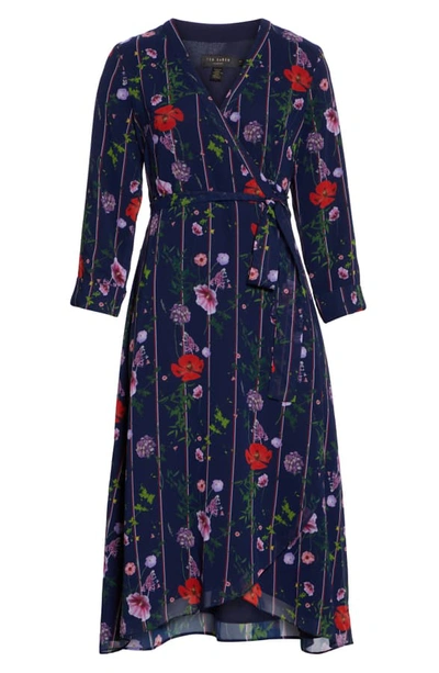 Shop Ted Baker Hedgerow Floral Stripe Long Sleeve Wrap Dress In Dk-blue