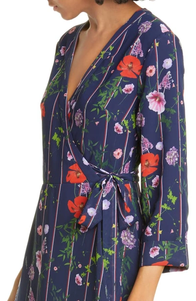 Shop Ted Baker Hedgerow Floral Stripe Long Sleeve Wrap Dress In Dk-blue