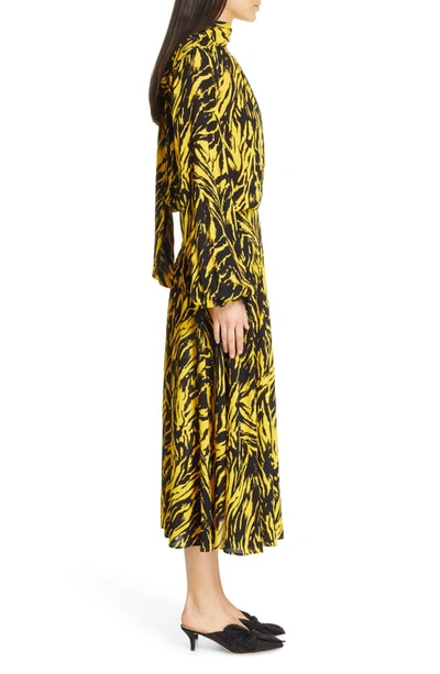 Shop N°21 N?21 Zebra Print Long Sleeve Midi Dress In Black/ Yellow