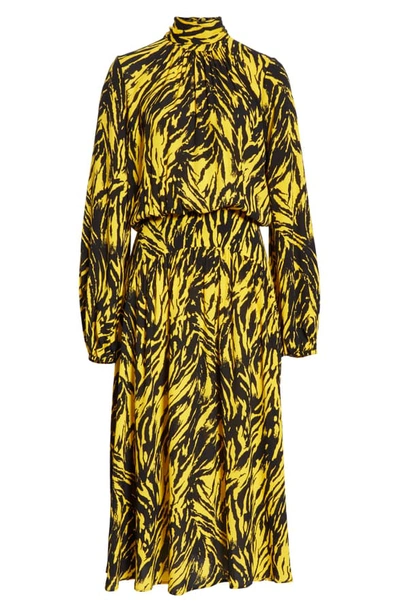 Shop N°21 N?21 Zebra Print Long Sleeve Midi Dress In Black/ Yellow