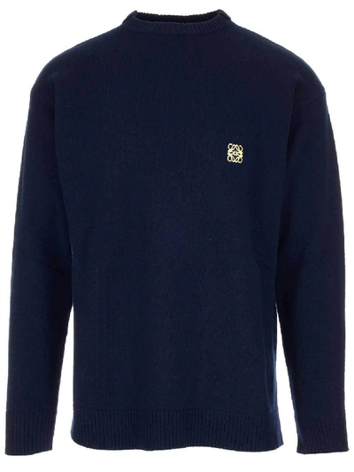 Shop Loewe Anagram Logo Knitted Jumper In Blue