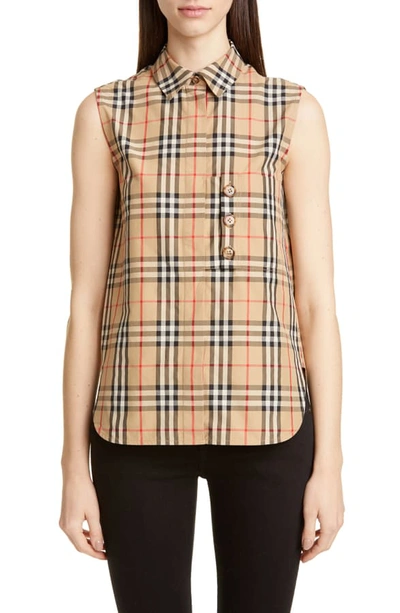 Shop Burberry Palila Check Sleeveless Shirt In Archive Beige Ip Chk