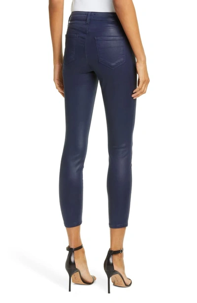 Shop L Agence Margot Coated Crop Skinny Jeans In Navy Coated