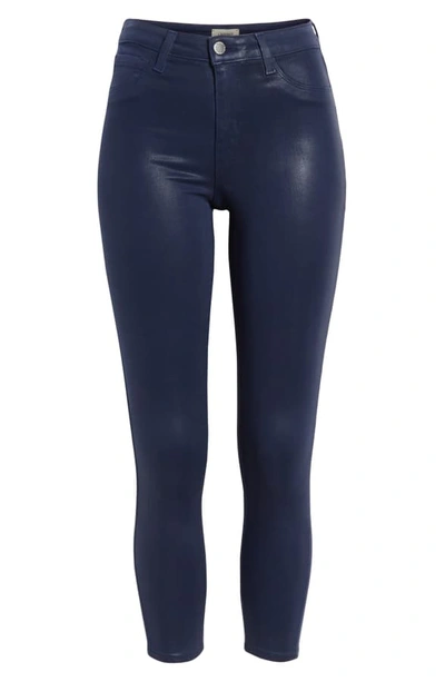 Shop L Agence Margot Coated Crop Skinny Jeans In Navy Coated