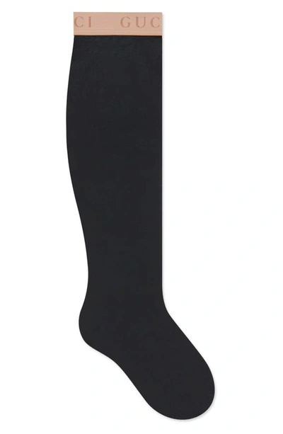 Shop Gucci Logo Cuff Nylon Socks In Black