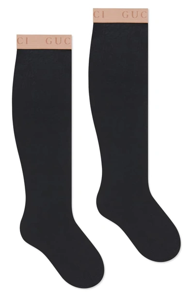 Shop Gucci Logo Cuff Nylon Socks In Black