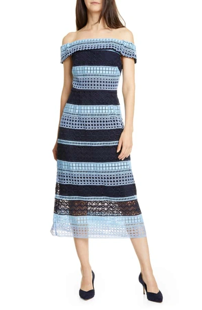 Shop Ted Baker Off-the-shoulder Lace Dress In Bright Blue