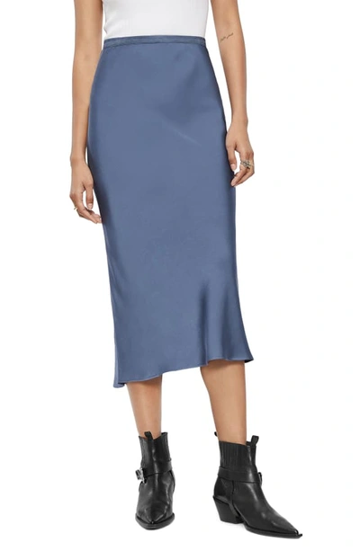 Shop Anine Bing Bar Silk Midi Skirt In Dusty Blue