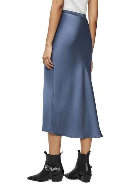 Shop Anine Bing Bar Silk Midi Skirt In Dusty Blue