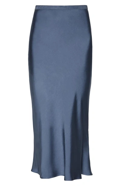 Shop Anine Bing Bar Silk Midi Skirt In Dusty Blue