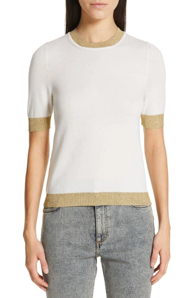 Shop Gucci Metallic Trim Cashmere & Silk Sweater In Ivory/ Gold