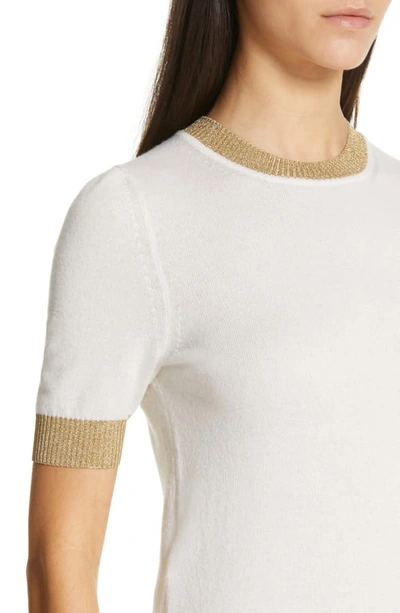 Shop Gucci Metallic Trim Cashmere & Silk Sweater In Ivory/ Gold