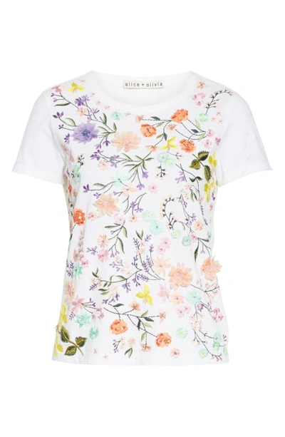 Shop Alice And Olivia Rylyn Embroidered & Appliqued Cotton Tee In White/ Multi