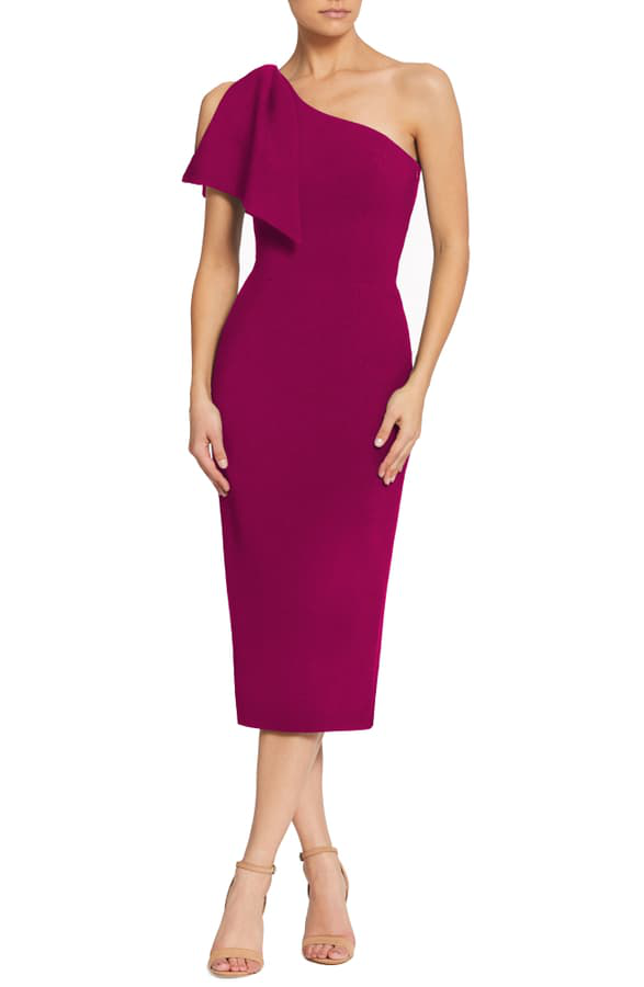 one shoulder magenta dress