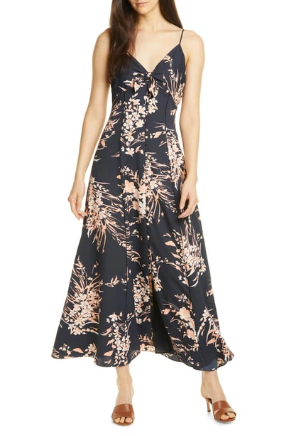 Shop Joie Almona Floral Print Button Front Maxi Dress In Caviar