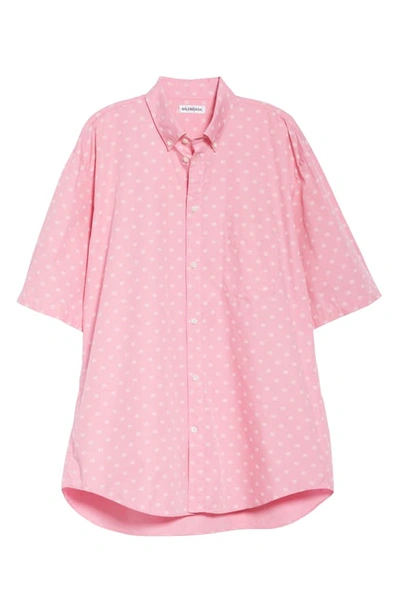 Shop Balenciaga Bb Logo Print Oversize Cotton Poplin Shirt In Pink/ White