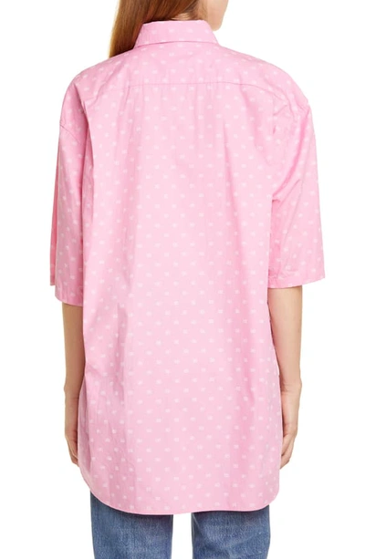 Shop Balenciaga Bb Logo Print Oversize Cotton Poplin Shirt In Pink/ White