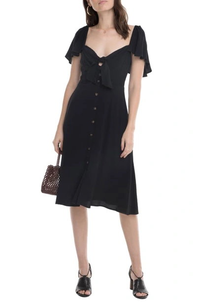 Shop Astr Rachelle Tie Front Ruffle Sleeve Dress In Black