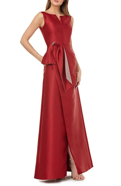 Shop Kay Unger Twist Bow Mikado Gown In Scarlet