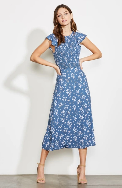 Shop Ali & Jay Casa Del Mar Smocked Floral Midi Dress In Chambray Ditzy Floral