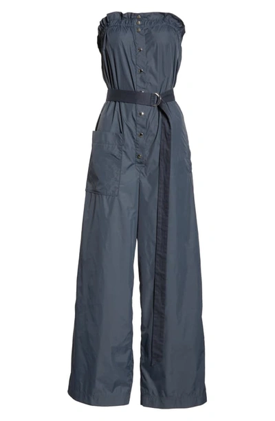 Shop Tibi Belted Wide Leg Nylon Jumpsuit With Removable Straps In Navy