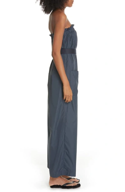 Shop Tibi Belted Wide Leg Nylon Jumpsuit With Removable Straps In Navy