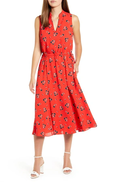 Shop Anne Klein Tussy Mussy Sleeveless Drawstring Midi Dress In Poppy/ Anne Black Combo