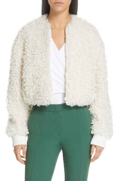 Shop Tibi Curly Faux Lamb Fur Crop Jacket In Ivory