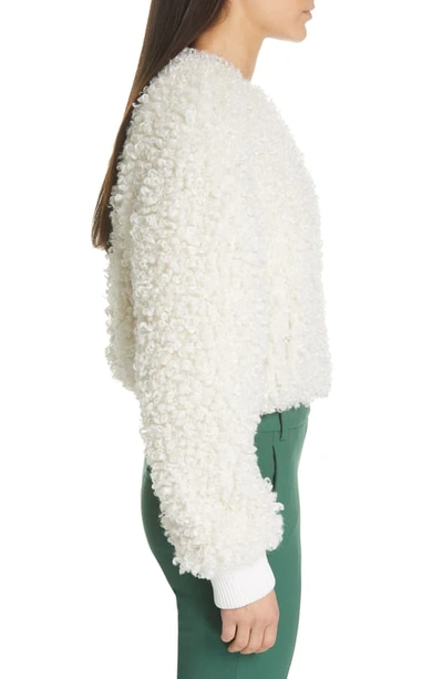 Shop Tibi Curly Faux Lamb Fur Crop Jacket In Ivory