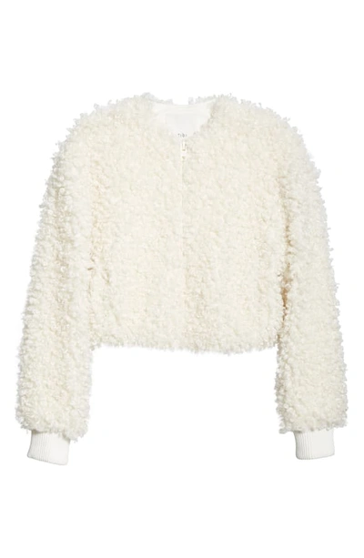 Shop Tibi Curly Faux Lamb Fur Crop Jacket In Ivory