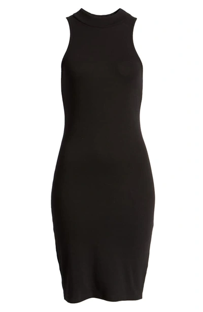 Shop Stateside Mock Neck Stretch Cotton Body-con Dress In Black