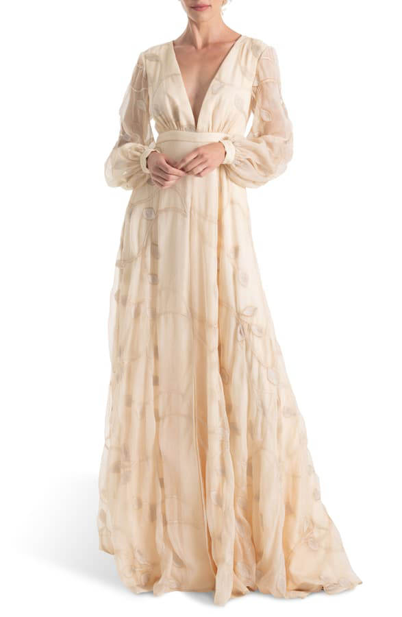 cream long sleeve wedding dress