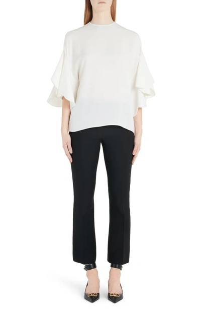 Shop Valentino Flutter Sleeve Silk Blouse In A03-ivory