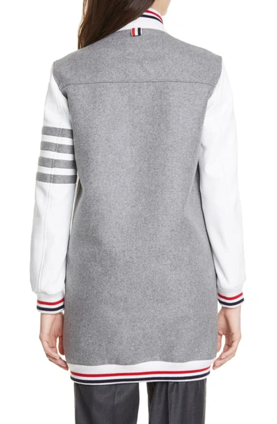 Shop Thom Browne Elongated Wool & Leather Bomber Jacket In Med Grey