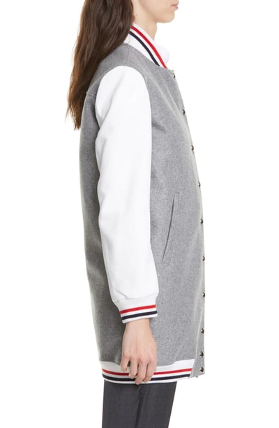 Shop Thom Browne Elongated Wool & Leather Bomber Jacket In Med Grey