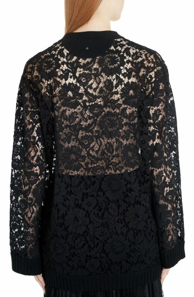 Shop Valentino Oversized Wool Lace Cardigan In 0no-black