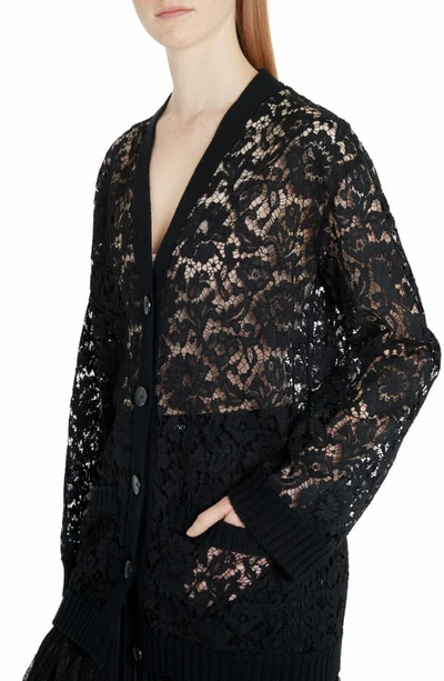 Shop Valentino Oversized Wool Lace Cardigan In 0no-black