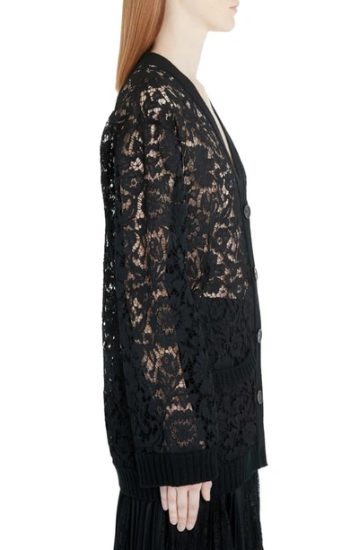 Shop Valentino Oversized Wool Lace Cardigan In 0no-black