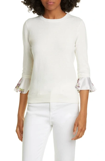 Shop Ted Baker Neopolitan Frill Sleeve Cotton Blend Sweater In Ivory