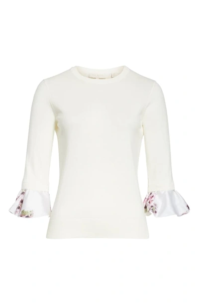 Shop Ted Baker Neopolitan Frill Sleeve Cotton Blend Sweater In Ivory