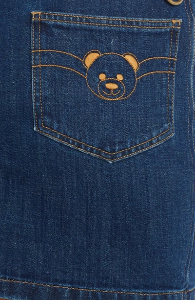Shop Moschino Embroidered Bear Denim Miniskirt In Blue